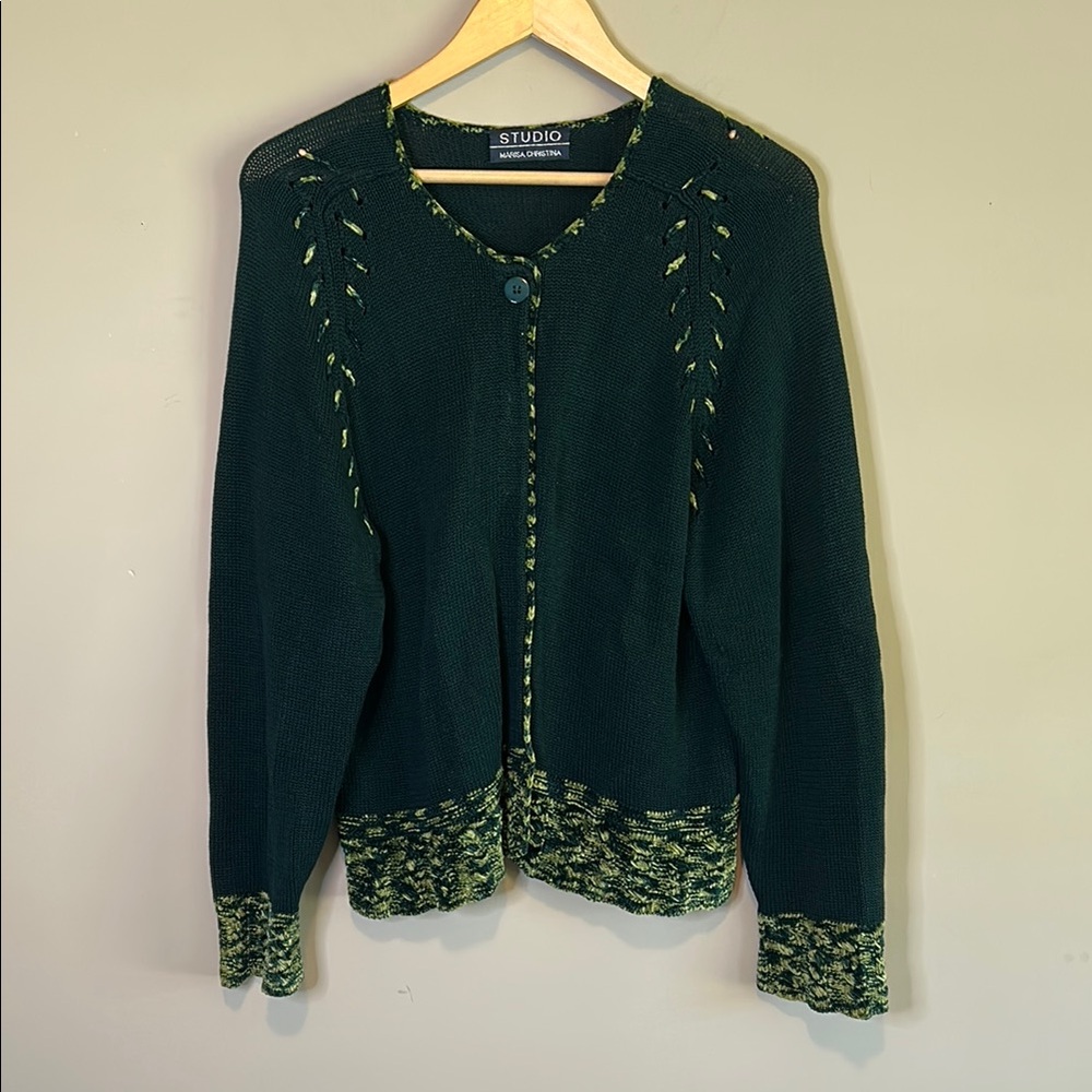 Studio Women's Dark Green Woven Knit Cardigan